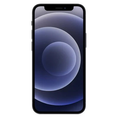 Black smartphone front with notch display and abstract blue wallpaper.