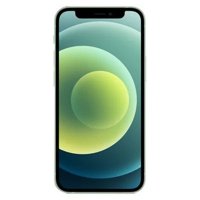 Unlocked iPhone 12 smartphone, front view with green display