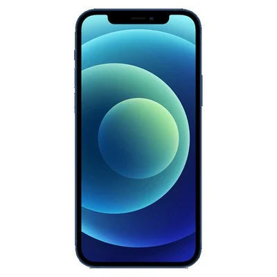 Teal smartphone front with notch display and green-blue wallpaper.