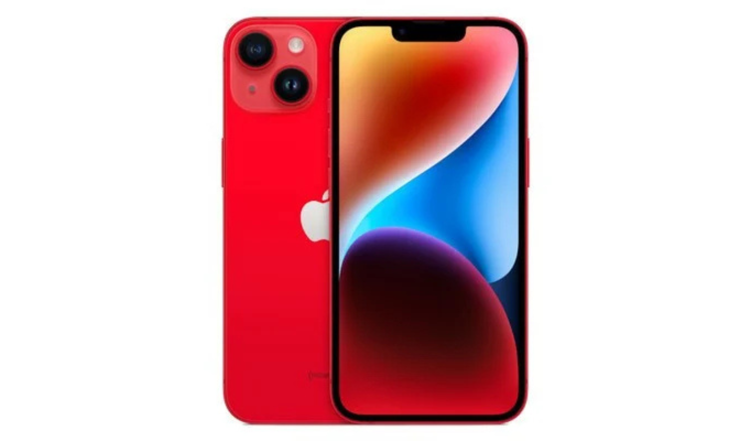 Unlocked smartphone front and back with dual cameras, red case