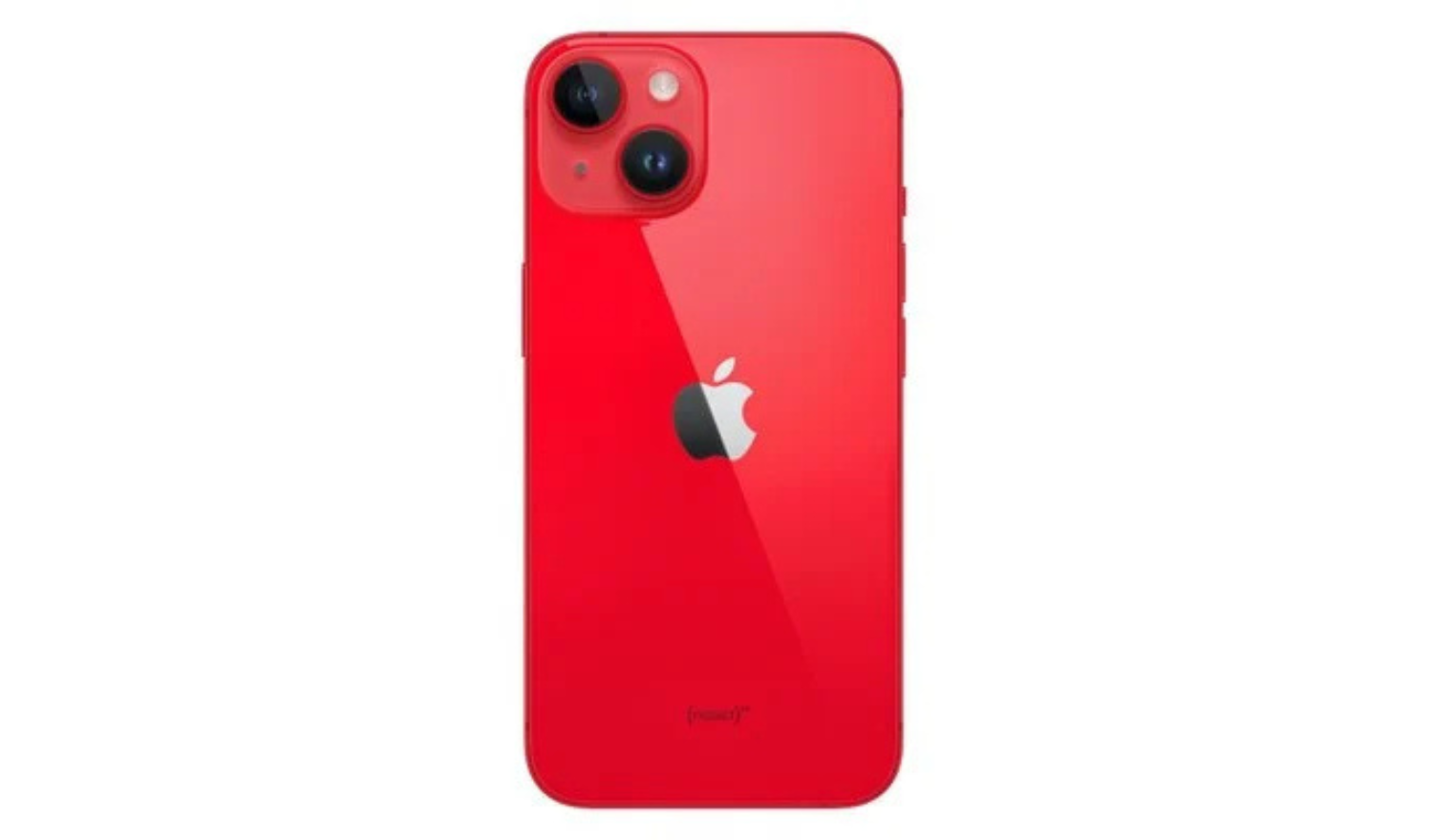 Unlocked smartphone back with dual cameras and Apple logo, red case