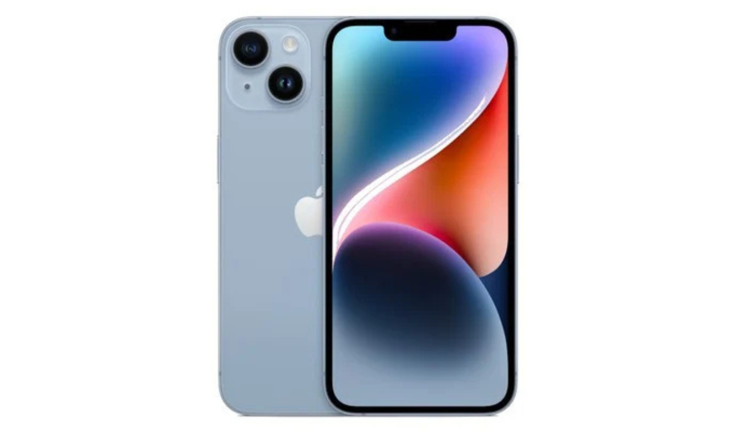Unlocked smartphone front and back with dual cameras, light blue case