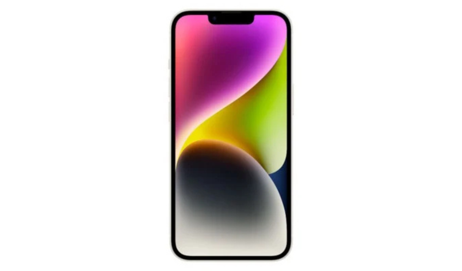 Purple iPhone 14 unlocked smartphone, front view with dual rear cameras visible.