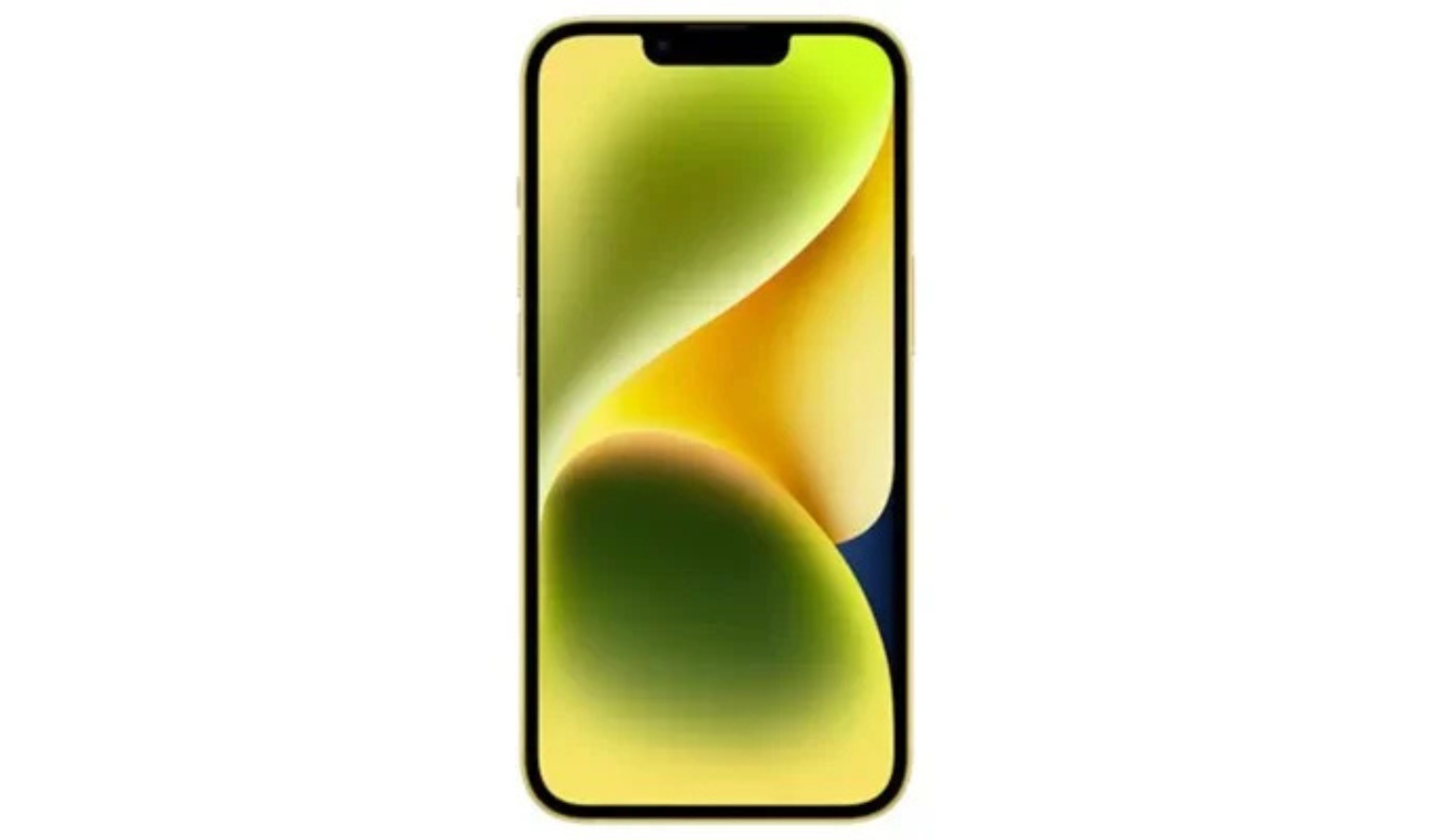 Green iPhone 14 unlocked smartphone, front view with dual rear cameras visible.