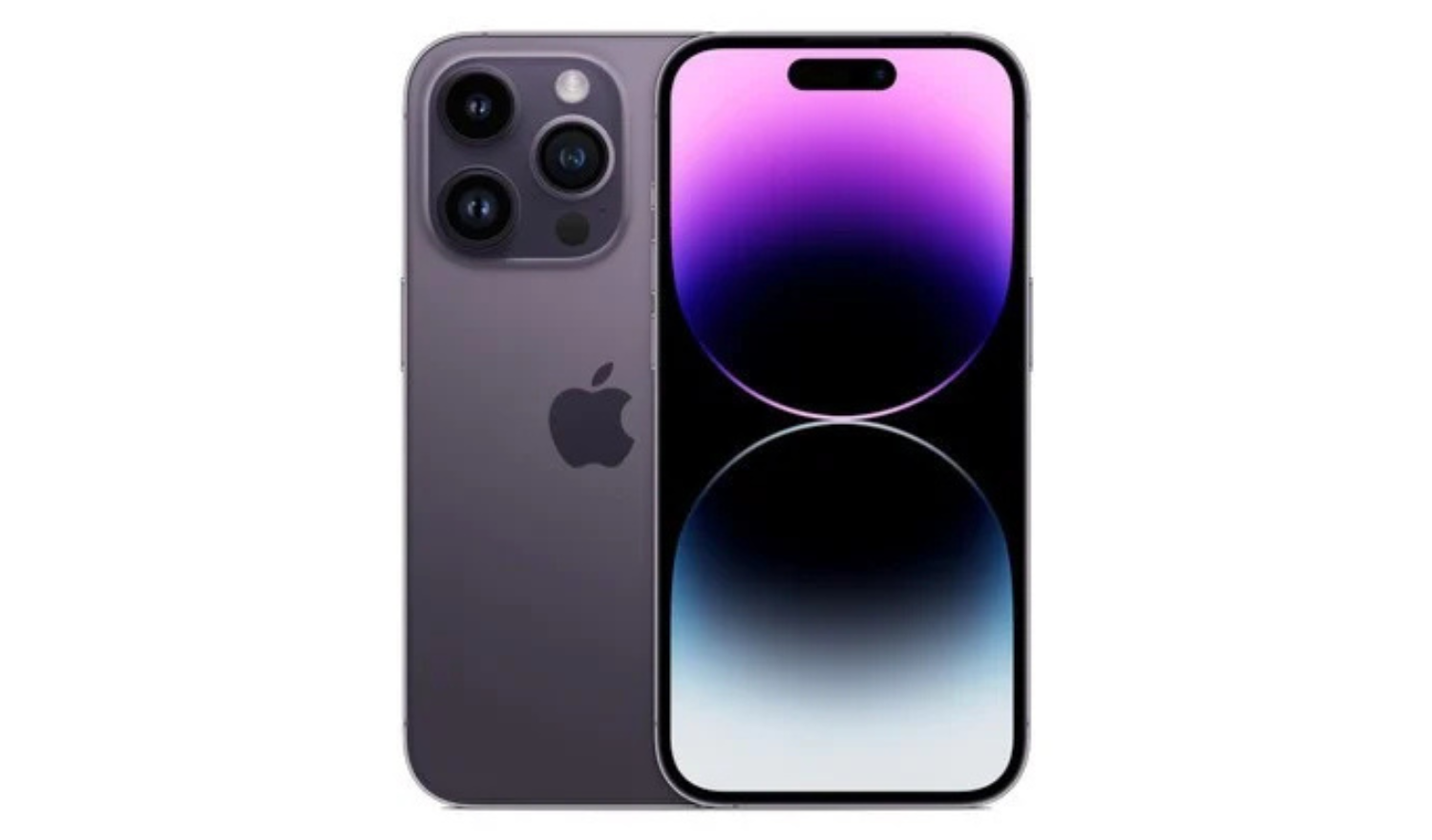 iPhone 14 Pro smartphone in deep purple, front and back view