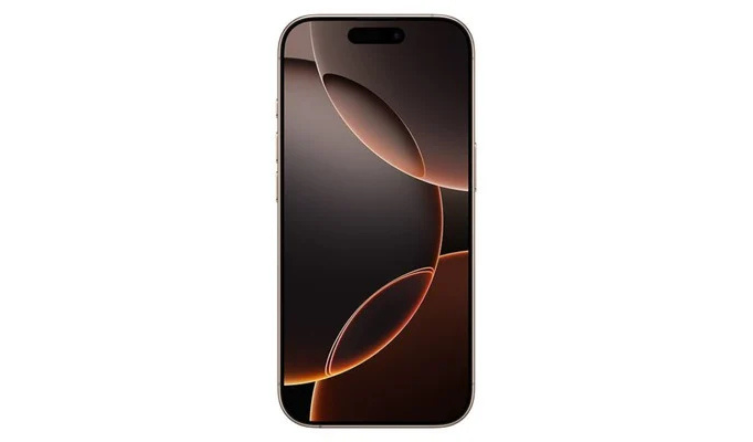 iPhone 16 Pro light tan front view with colorful abstract wallpaper