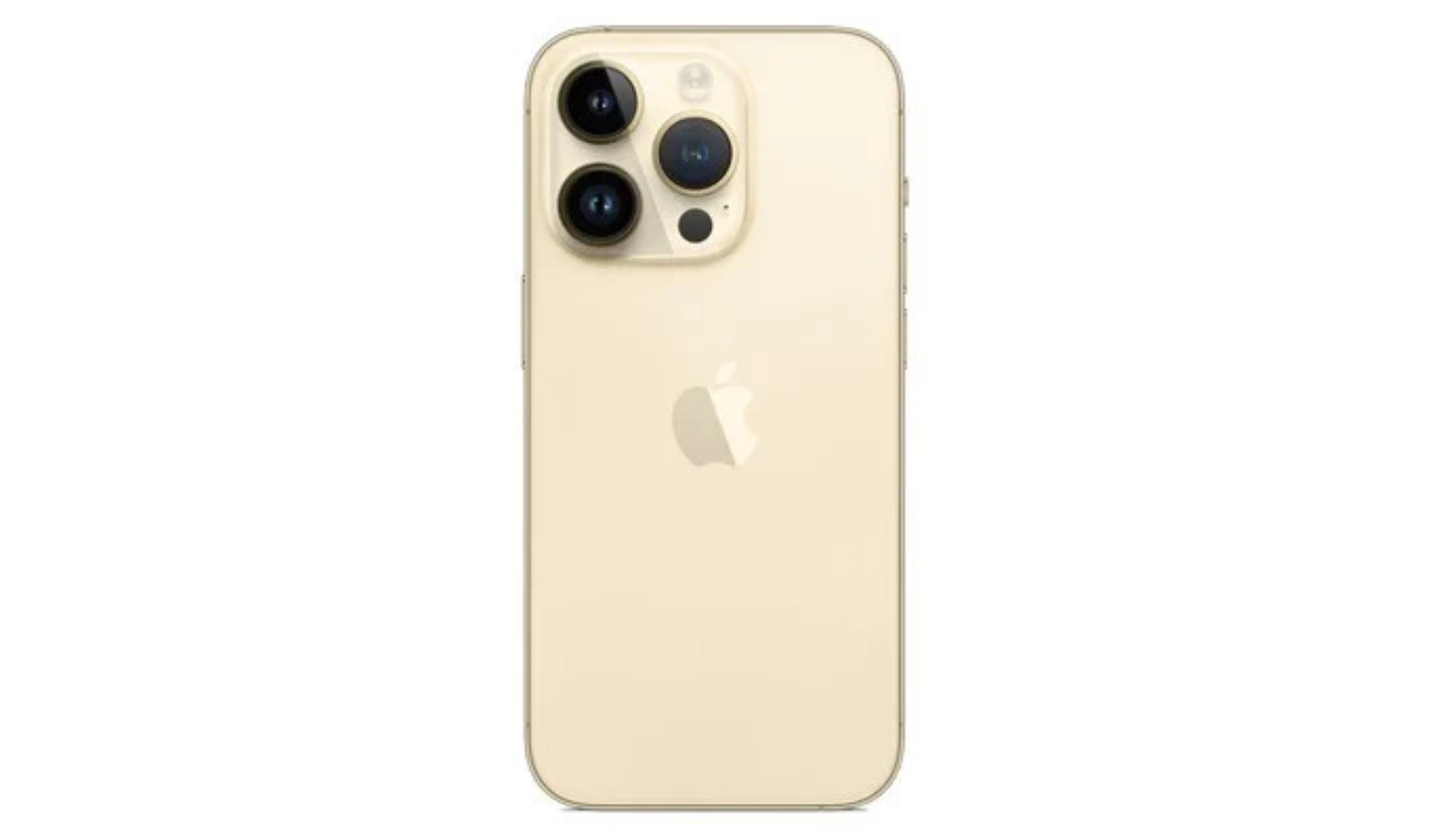 iPhone 14 Pro smartphone in gold, back view with Apple logo