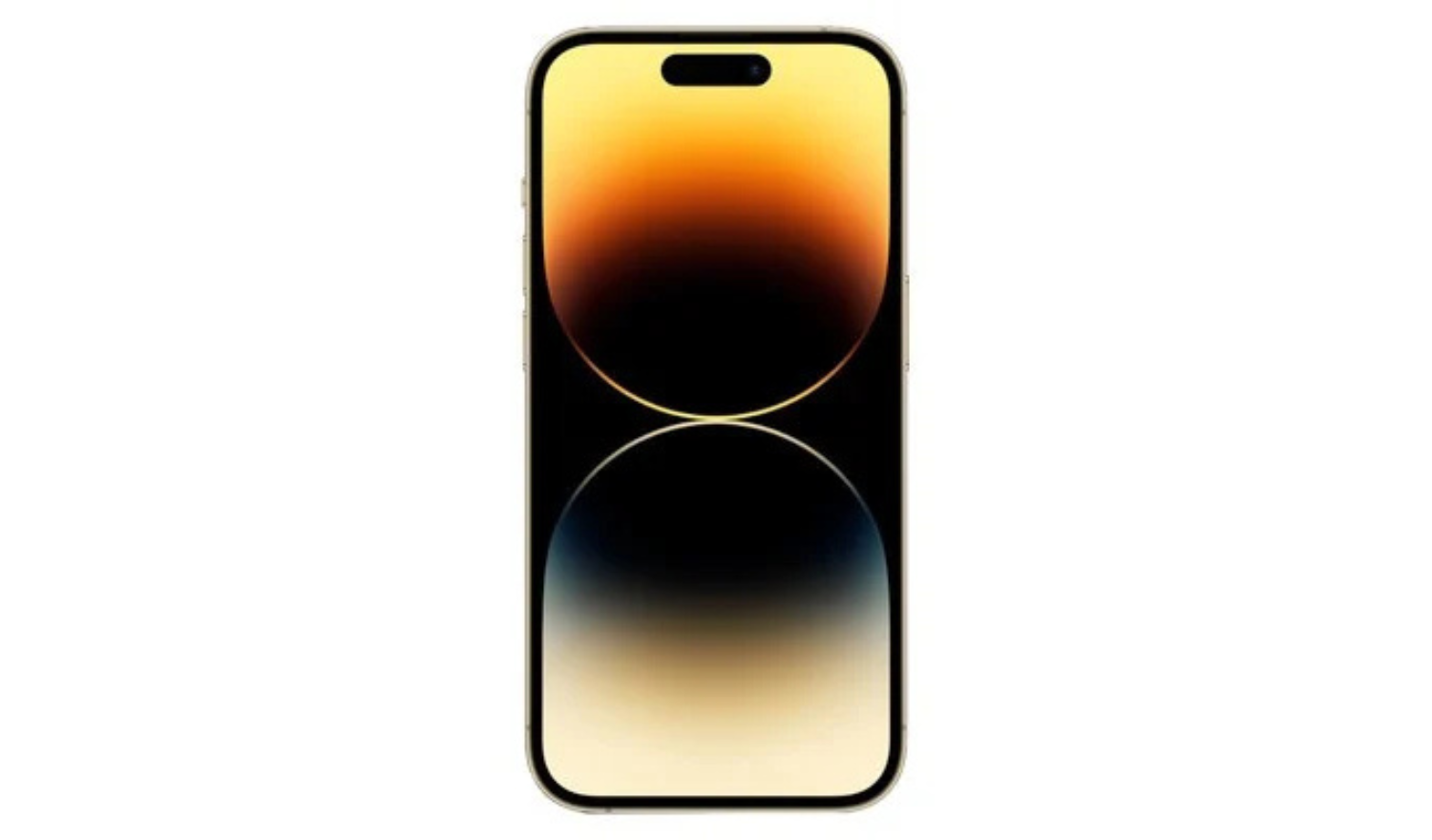 iPhone 14 Pro smartphone in gold, front view with gradient wallpaper
