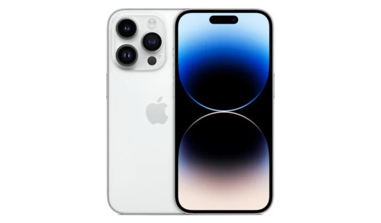 iPhone 14 Pro smartphone in silver, front and back view