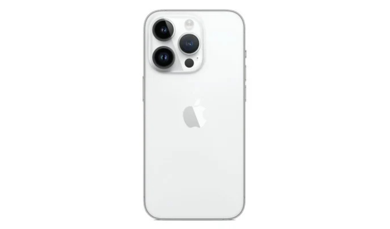 iPhone 14 Pro smartphone in white, back view with triple camera area