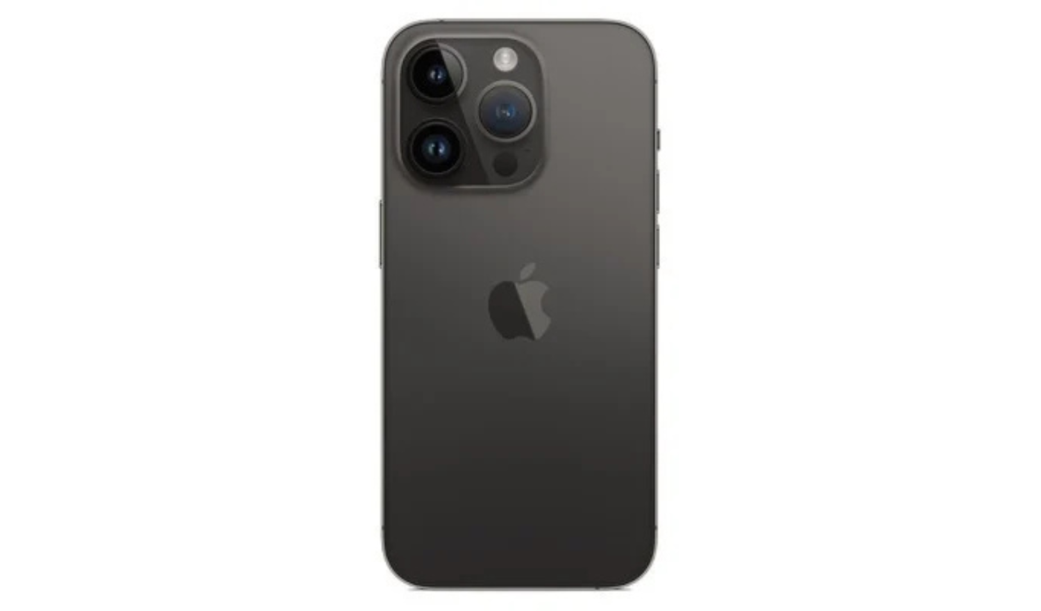 Smartphone with triple rear cameras and Apple logo, dark purple back