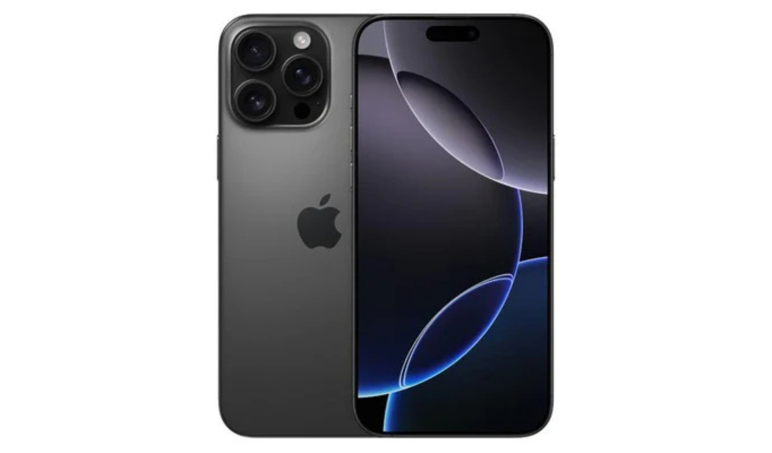 iPhone 16 Pro black titanium smartphone, front and back view