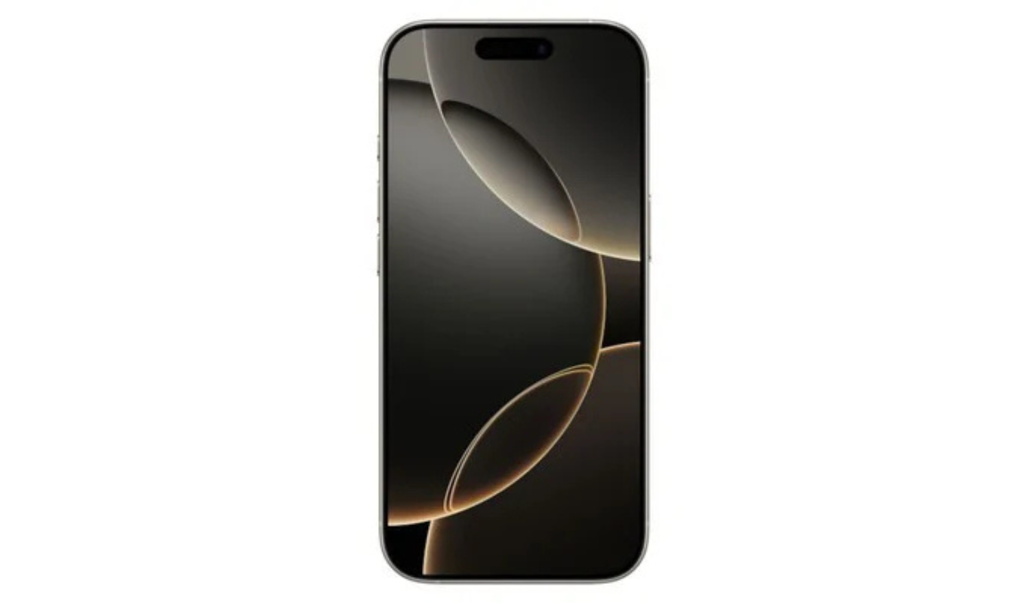 iPhone 16 Pro silver/white front view with abstract wallpaper and top speaker cutout