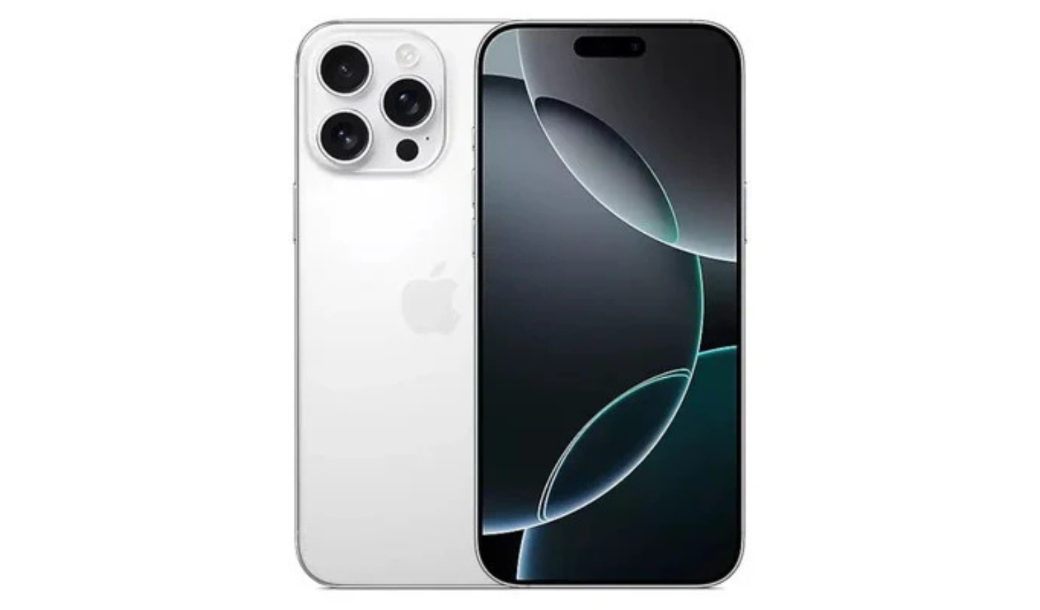 iPhone 16 Pro silver/white smartphone front and back view, triple rear camera array