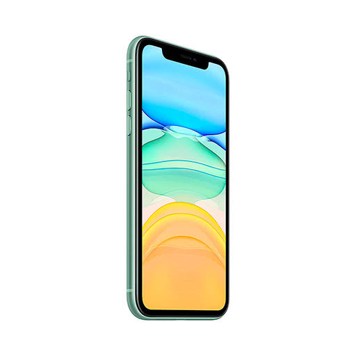 iPhone 11 green smartphone front view with colorful home screen
