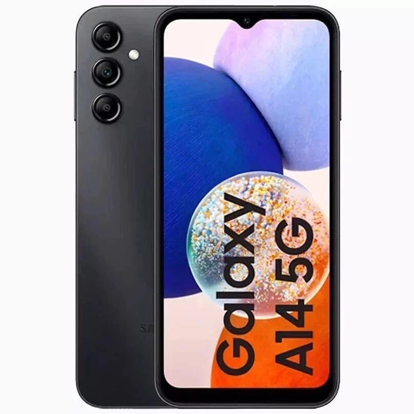 Black Samsung Galaxy A15 5G 128GB smartphone front and back, triple rear cameras